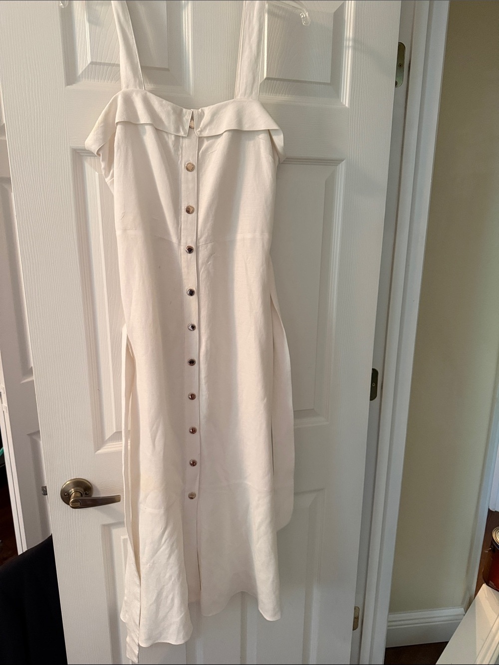 Karl Lagerfeld White Button-Front Midi Sundress with Ruffle Yoke